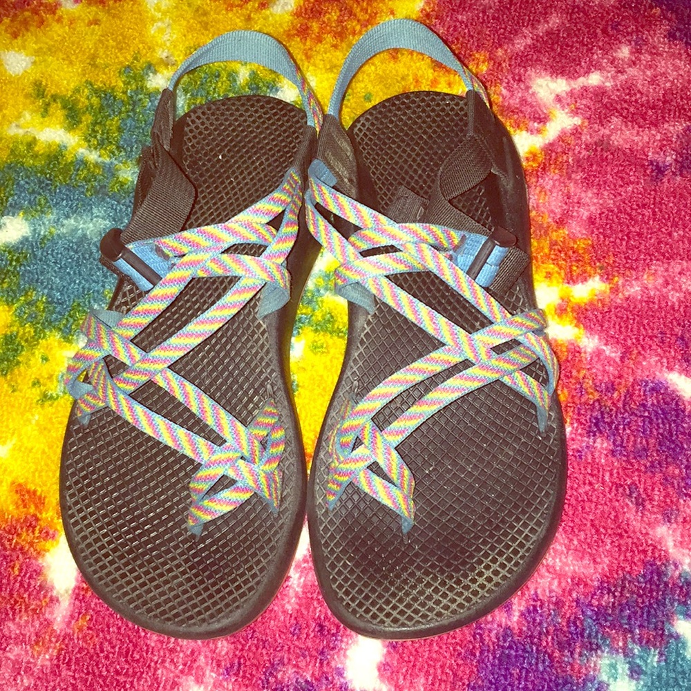 Rainbow Chacos with toe strap! 🌈
